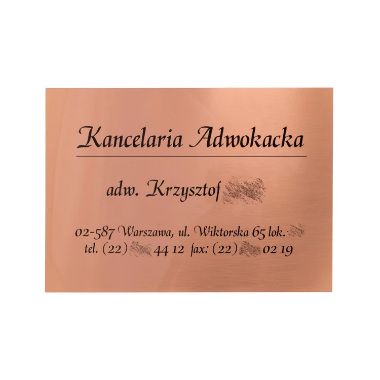 Schild Anwaltskanzlei - UV-Druck - Kupfer 0,5mm - SZ136 - Abmessungen 420x300mm