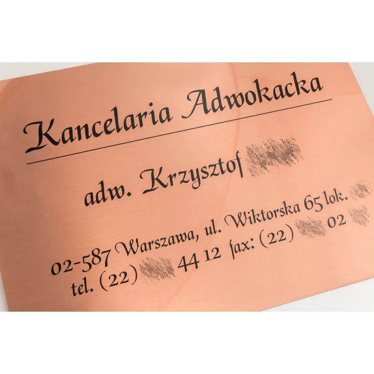 Schild Anwaltskanzlei - UV-Druck - Kupfer 0,5mm - SZ136 - Abmessungen 420x300mm