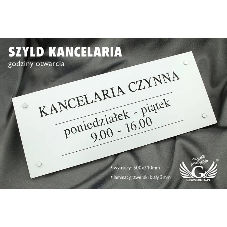 SCHILD KANZLEI - weißes Laminat - Öffnungszeiten - SZ086 - Abmessungen 500x210mm