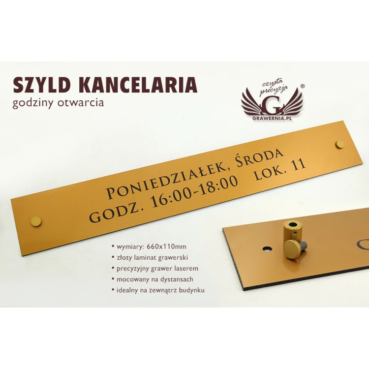 SCHILD KANZLEI - Öffnungszeiten - mattes goldfarbenes Gravierlaminat - SZ092 - Abmessungen 600x100mm