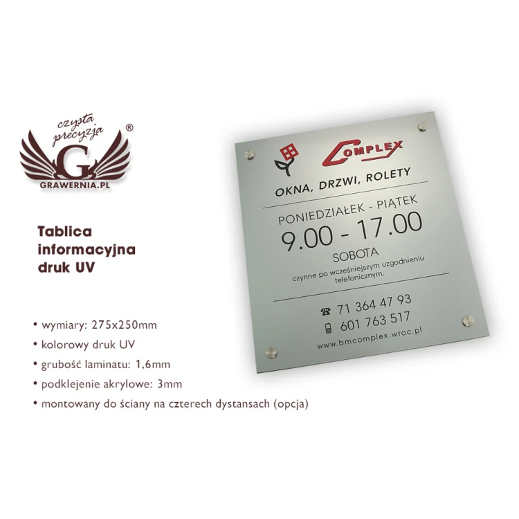 INFORMATIONSTAFEL - GRAVURLAMINAT - Abm. 275x250mm - UV-DRUCK - SZUV004