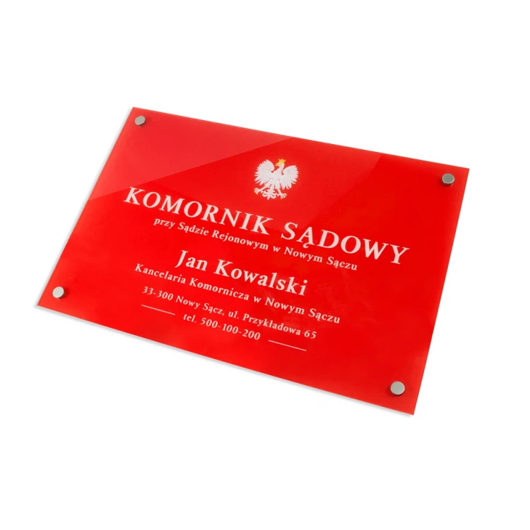Gerichtsvollzieher Schild aus Plexiglas 5mm - farbloses, transparentes Plexiglas mit UV-Druck - SZ157 - Maße 600x400mm