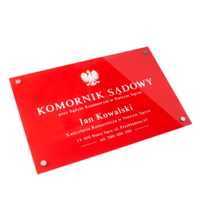 Gerichtsvollzieher Schild aus Plexiglas 5mm - farbloses, transparentes Plexiglas mit UV-Druck - SZ157 - Maße 600x400mm