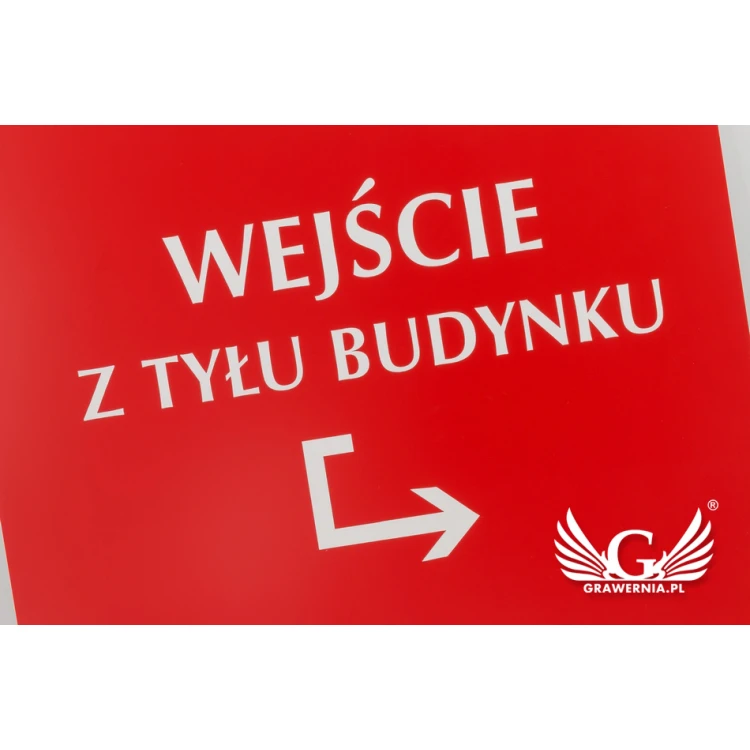 Schild 'Eingang hinten am Gebäude' - Stärke 3mm - Maße 445x450mm - SZ130 - AUSVERKAUF