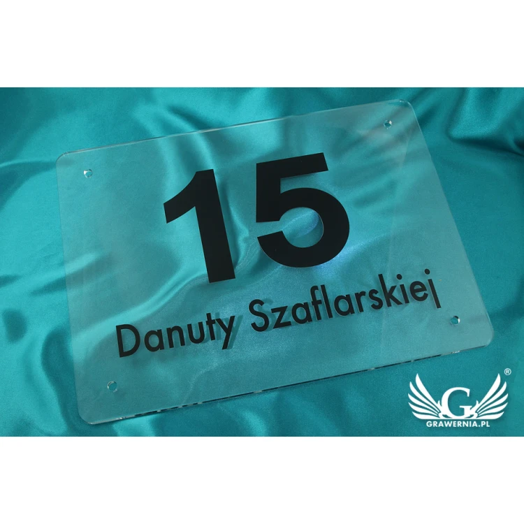 Hausnummernschild - farbloses Plexiglas 5mm - UV-Druck - SZ096 - Abmessungen 400x300mm