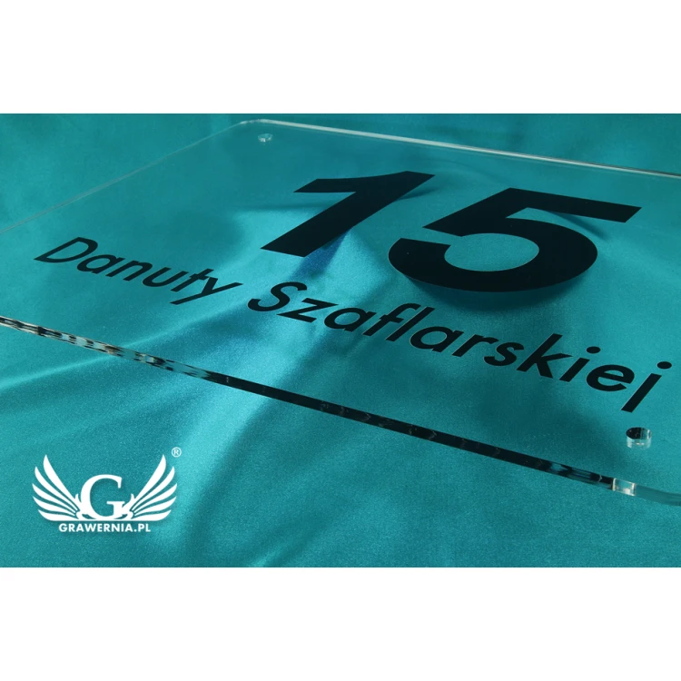 Hausnummernschild - farbloses Plexiglas 5mm - UV-Druck - SZ096 - Abmessungen 400x300mm