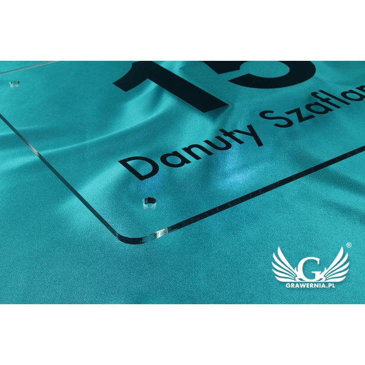 Hausnummernschild - farbloses Plexiglas 5mm - UV-Druck - SZ096 - Abmessungen 400x300mm