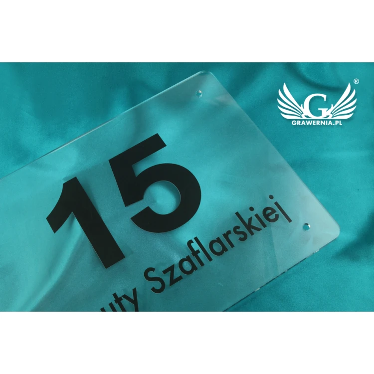 Hausnummernschild - farbloses Plexiglas 5mm - UV-Druck - SZ096 - Abmessungen 400x300mm