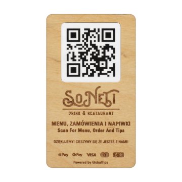 Plakette/Menükarte mit austauschbarem QR-Code und Firmenlogo - Größe 120x70 mm - TAB682