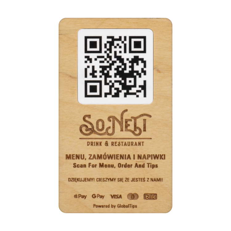 Plakette/Menükarte mit austauschbarem QR-Code und Firmenlogo - Größe 120x70 mm - TAB682