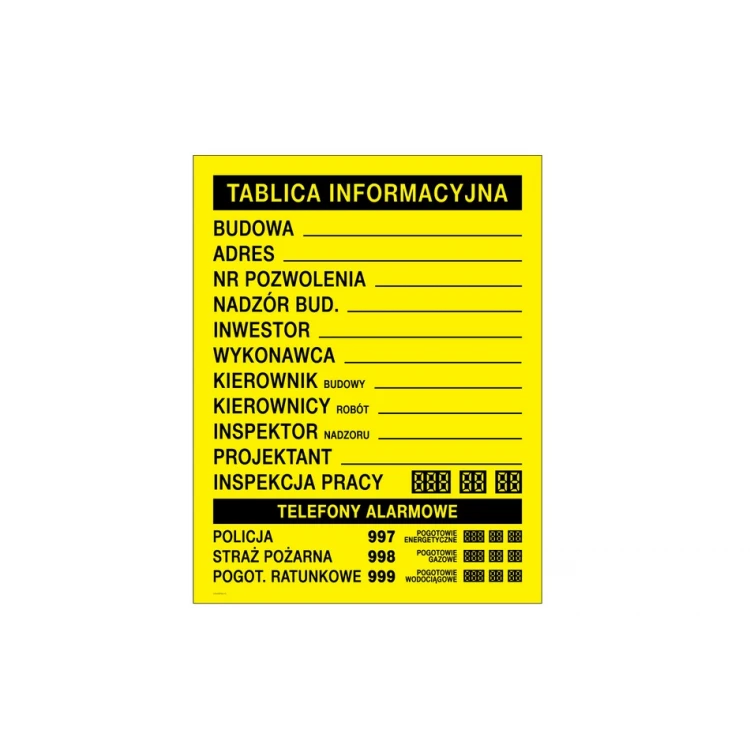 Informationstafel für Baustellen - Größe 700x900mm - PVC - farbiger UV-Druck - BHP175