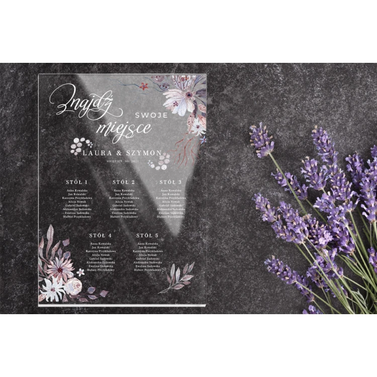 Hochzeitstafel mit Tischordnung - Plexiglas 5mm mit UV-Druck - Abmessungen 500x700mm - TNS008
