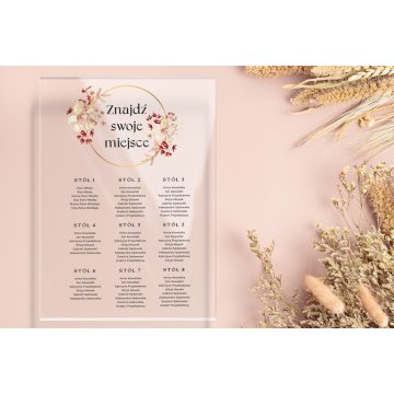 Hochzeitstafel mit Tischordnung - Plexiglas 5mm mit UV-Druck - Abmessungen 500x700mm - TNS009