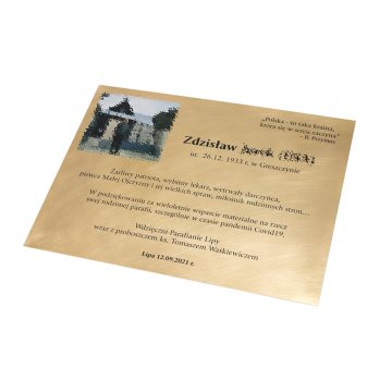 Gedenktafel mit Foto - gebürstetes und lackiertes Messing - Abm. 400x300mm - TAB248
