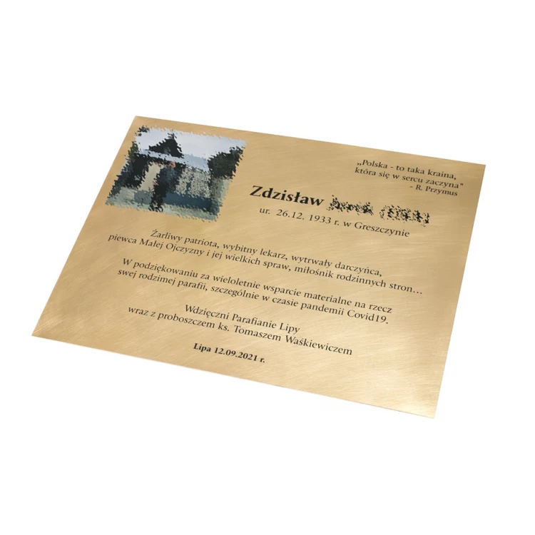 Gedenktafel mit Foto - gebürstetes und lackiertes Messing - Abm. 400x300mm - TAB248