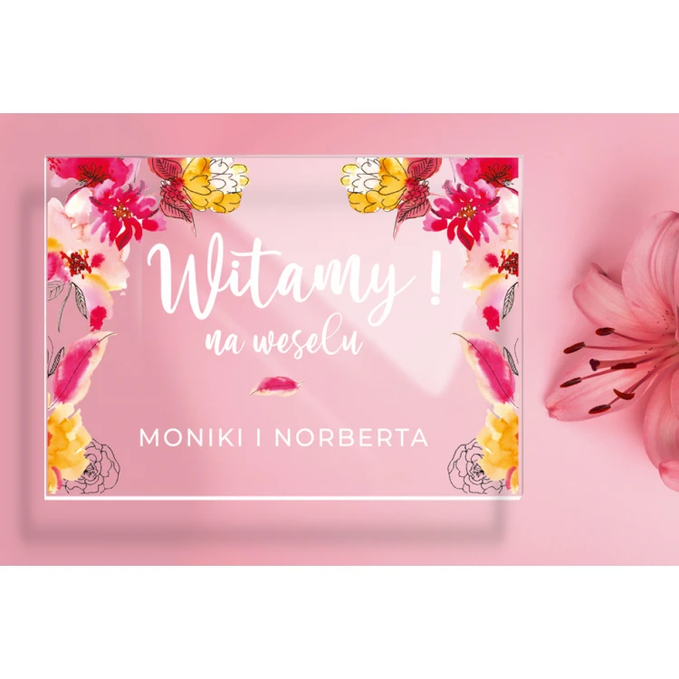 Willkommensschild für Hochzeit, Hochzeitsfeier - Plexi 5mm mit UV-Druck - Abmessungen 700x500mm - TNS005