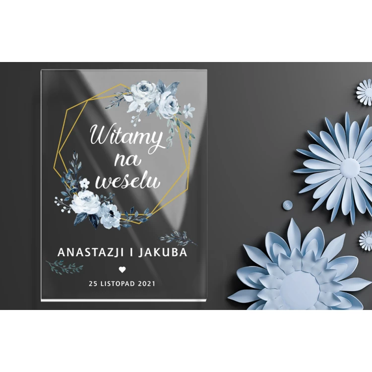 Willkommensschild für Hochzeit, Hochzeitsfeier - Plexi 5mm mit UV-Druck - Abmessungen 500x700mm - TNS007