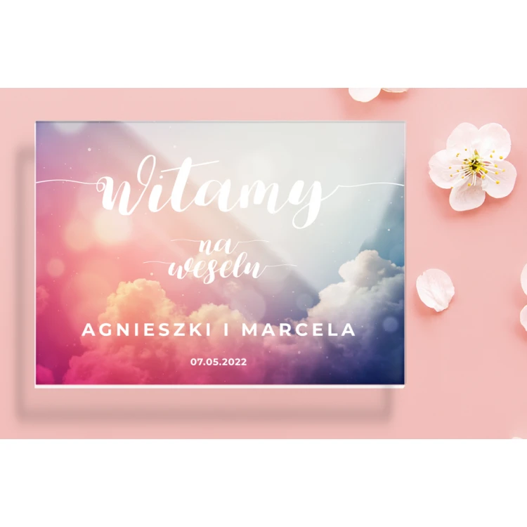 Willkommensschild für Hochzeit, Hochzeitsfeier - Plexi 5mm mit UV-Druck - Abmessungen 700x500mm - TNS012