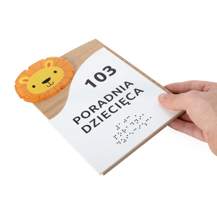 Schild für die Praxis mit Braille-Schrift - Eichenfurnier und PVC-Platte - Abmessungen 220x155mm - TAB407