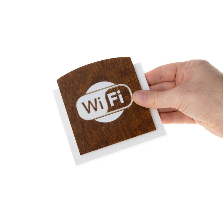 Holzschild mit erhabenem Piktogramm - WIFI 1 - Abmessungen: 120x118mm - TAB435