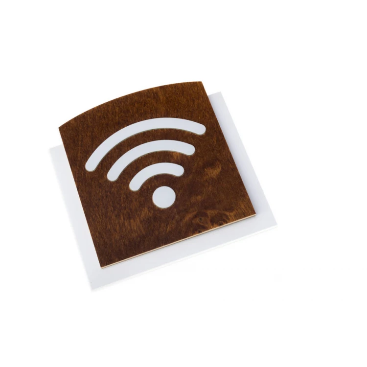 Holzschild mit erhabenem Piktogramm - WIFI 2 - Abmessungen: 120x118mm - TAB436
