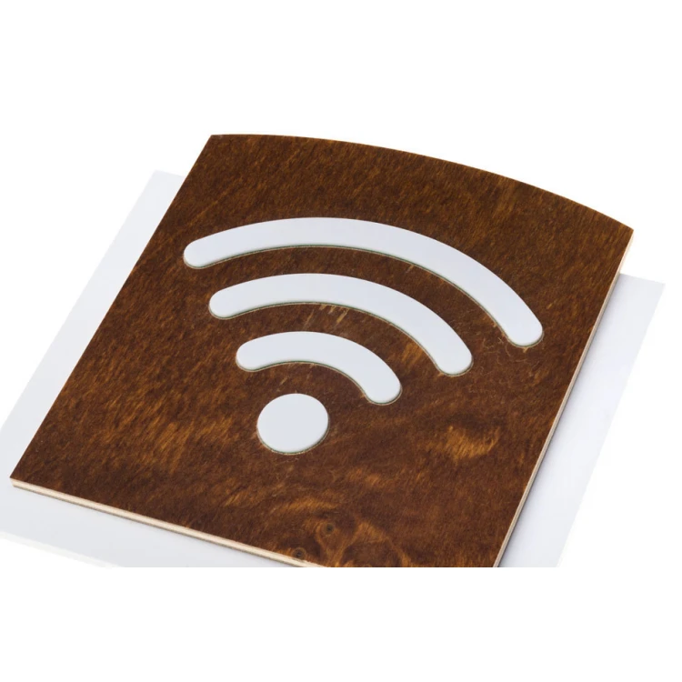 Holzschild mit erhabenem Piktogramm - WIFI 2 - Abmessungen: 120x118mm - TAB436