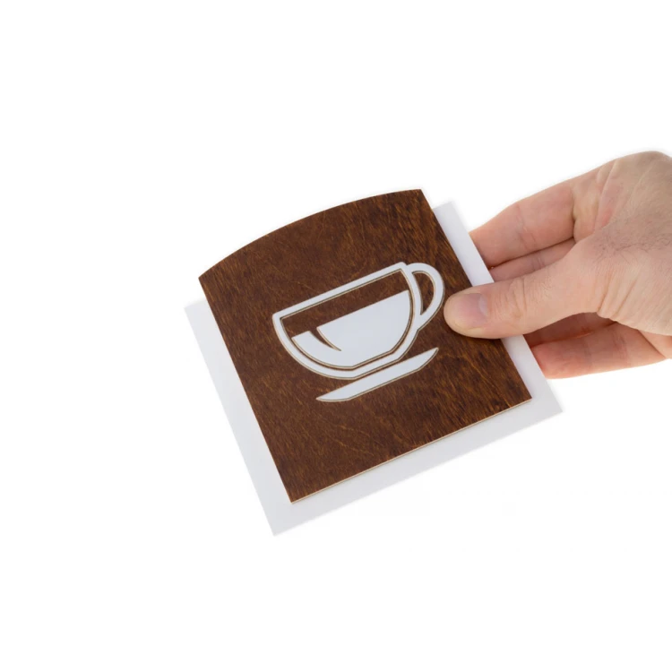 Holzschild mit erhabenem Piktogramm - KAFFEE - Abmessungen: 120x118mm - TAB442