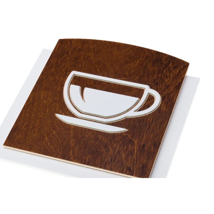 Holzschild mit erhabenem Piktogramm - KAFFEE - Abmessungen: 120x118mm - TAB442