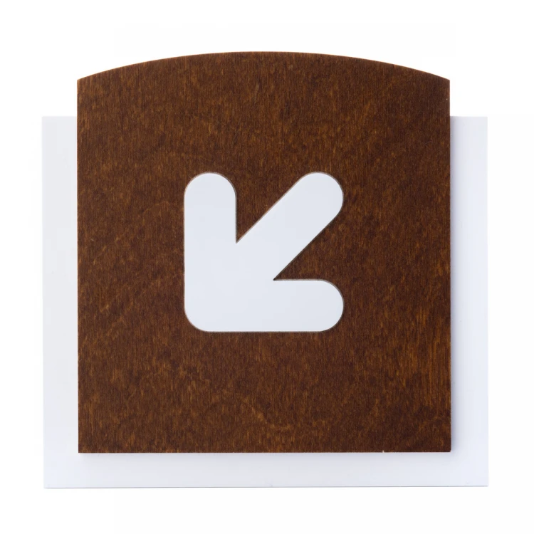 Holzschild mit erhabenem Piktogramm - PFEIL NACH UNTEN - Abmessungen: 120x118mm - TAB440