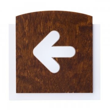 Holzschild mit erhabenem Piktogramm - PFEIL NACH LINKS - Abmessungen: 120x118mm - TAB437