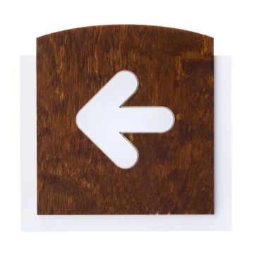 Holzschild mit erhabenem Piktogramm - PFEIL NACH LINKS - Abmessungen: 120x118mm - TAB437