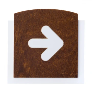 Holzschild mit erhabenem Piktogramm - PFEIL NACH RECHTS - Abmessungen: 120x118mm - TAB438