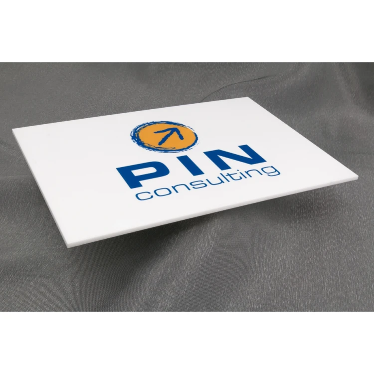 FIRMENSCHILD MIT BELIEBIGEM LOGO - WEISSER ACRYL 3mm dick - Abmessungen 210x148mm - UV-DRUCK