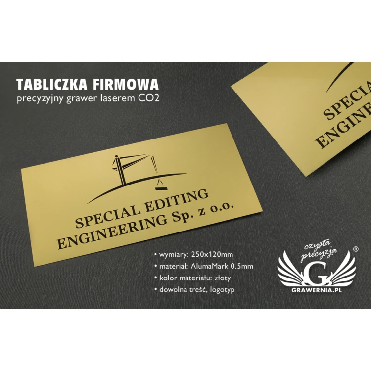 Firmenschild aus goldenem Aluminium - AlumaMark - Größe 250x120mm