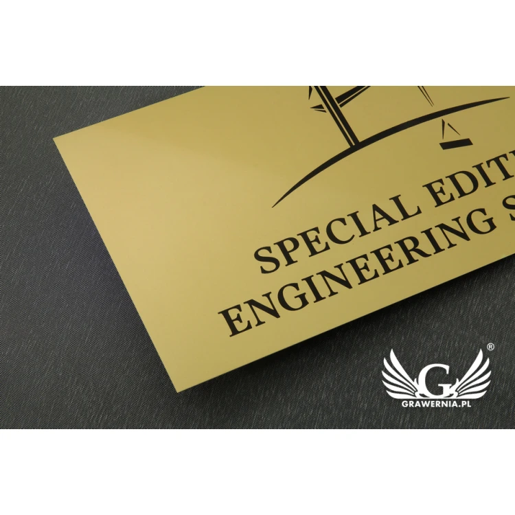 Firmenschild aus goldenem Aluminium - AlumaMark - Größe 250x120mm