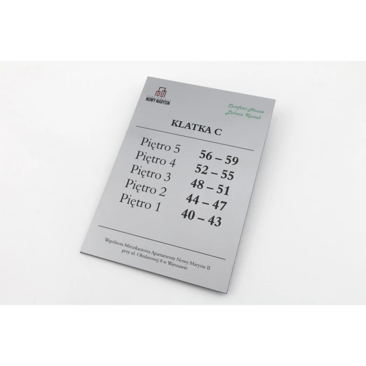 Informationsplatte für Aufzug oder Gebäude - DIBOND MAT Silber 3mm - UV-Druck - Abmessungen 210x148mm - SZUV017