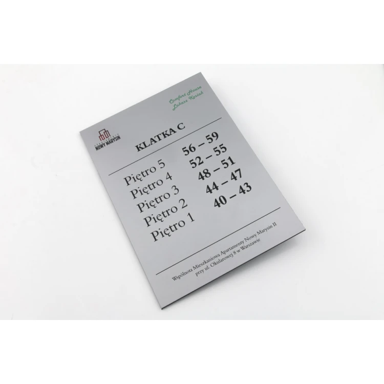 Informationsplatte für Aufzug oder Gebäude - DIBOND MAT Silber 3mm - UV-Druck - Abmessungen 210x148mm - SZUV017