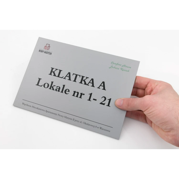 Informationsplatte für Aufzug oder Gebäude - DIBOND MAT Silber 3mm - UV-Druck - Abmessungen 210x148mm - SZUV017
