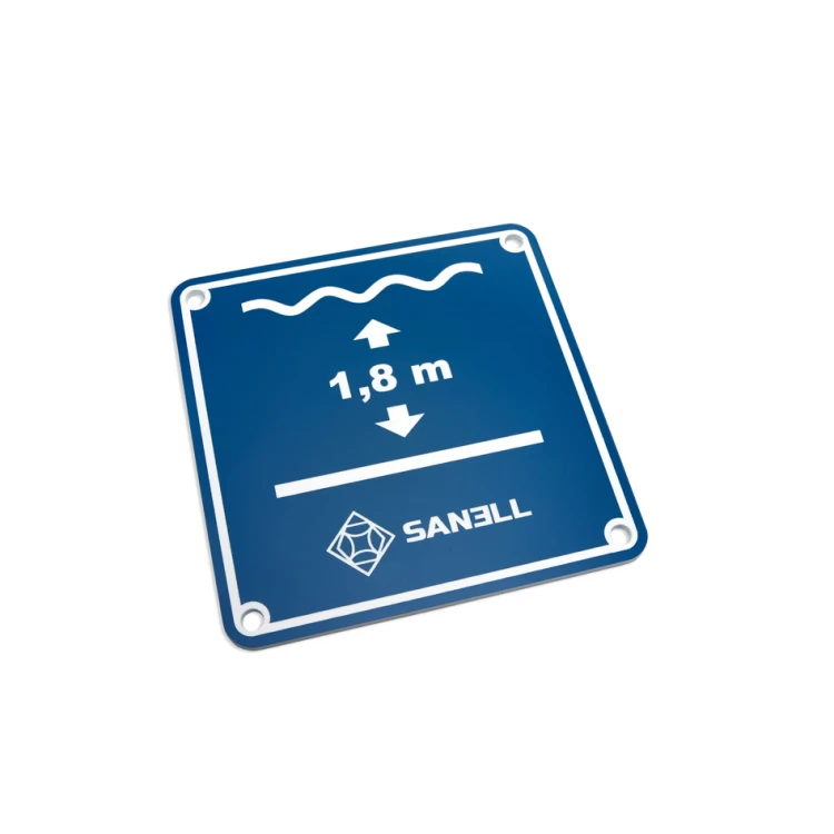 Gravierte Informationstafel Pooltiefe - Abm. 150x150mm - blauer Laminat 3mm - TAB254