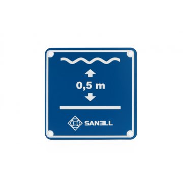 Gravierte Informationstafel Pooltiefe - Abm. 150x150mm - blauer Laminat 3mm - TAB254