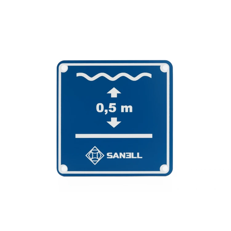 Gravierte Informationstafel Pooltiefe - Abm. 150x150mm - blauer Laminat 3mm - TAB254