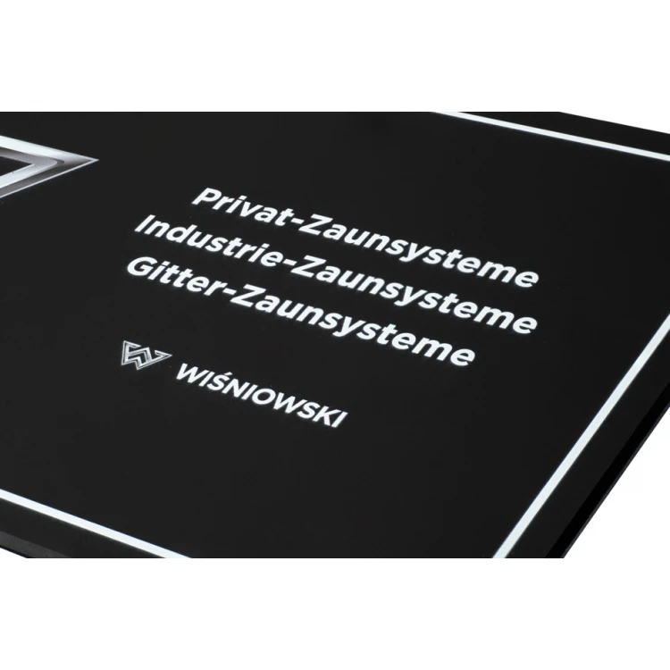 Informationsplatte mit beliebigem Text und Logo - Größe 297x158mm - mattes Acryl - TAB457
