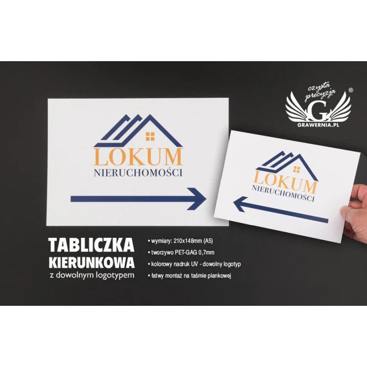 Wegweiserschild mit Firmenlogo - Größe 210x148mm (A5) - Farbiger UV-Druck - PVC - TAB092