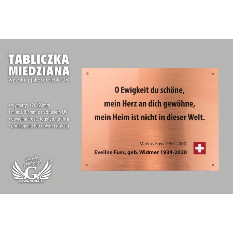 Kupferplatte mit UV-Druck - Abm. 120x90mm - TAB110