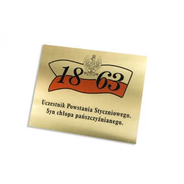 Plakette - gebürstetes Messing, graviert mit Fräsen - CNC - UV-Druckfarbe - Abm. 250x200mm - TAB113