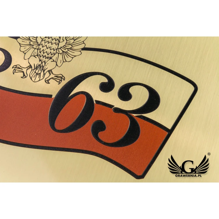Plakette - gebürstetes Messing, graviert mit Fräsen - CNC - UV-Druckfarbe - Abm. 250x200mm - TAB113