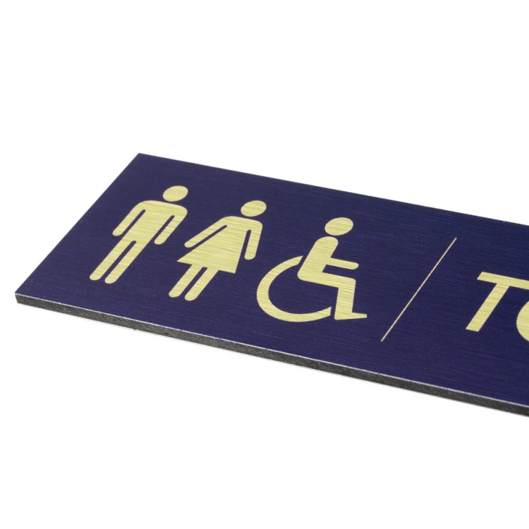 Schild für Unisex-Toiletten - Goldener Dibond mit UV-Druck - Abmessungen 200x50mm - TT040