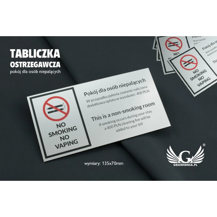 Warnschild - Nichtraucherzimmer - Größe 135x70mm - farbiger UV-Druck