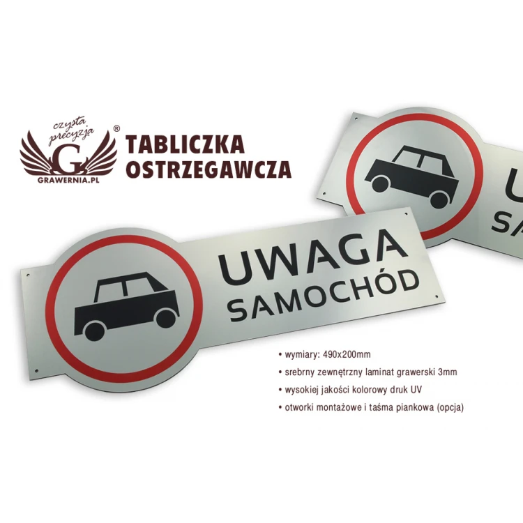 Warnschild - Achtung Auto - Größe 490x200mm - farbiger UV-Druck