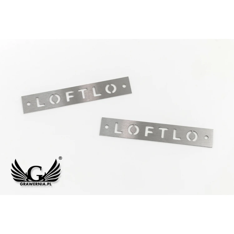 Stahlplatte - ausgeschnittenes Logo - Abm. 78x13 Stärke 0,5 mm - TAB111